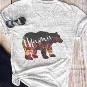 Mama Bear Floral V-Neck T-shirt